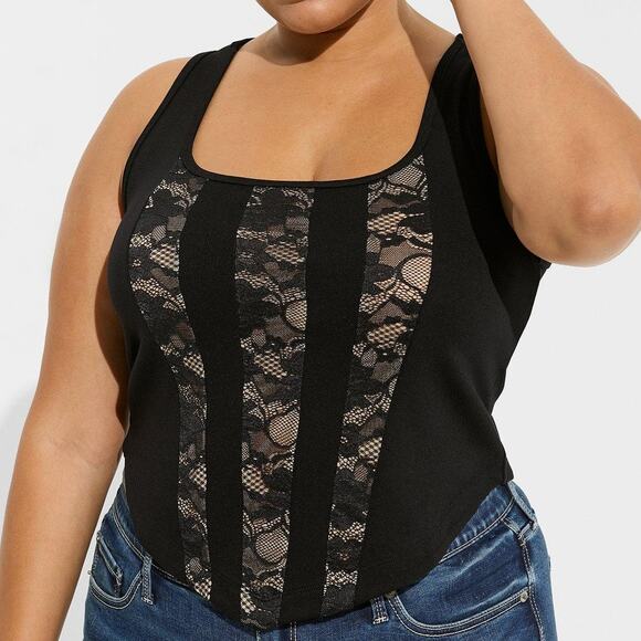 Torrid‎ 2 (2X 18/20) Sexy Black/Tan Lace Panels Punk Gothic Crop Busty Tank Top - Picture 3 of 3